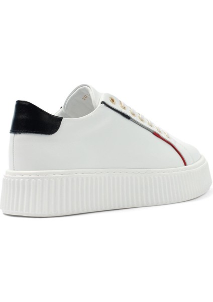 Erkek Beyaz Bağcıklı Kalın Tabanlı Deri Sneaker