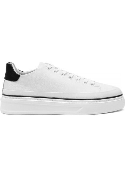 Erkek Beyaz Bağcıklı Kalın Tabanlı Deri Sneaker
