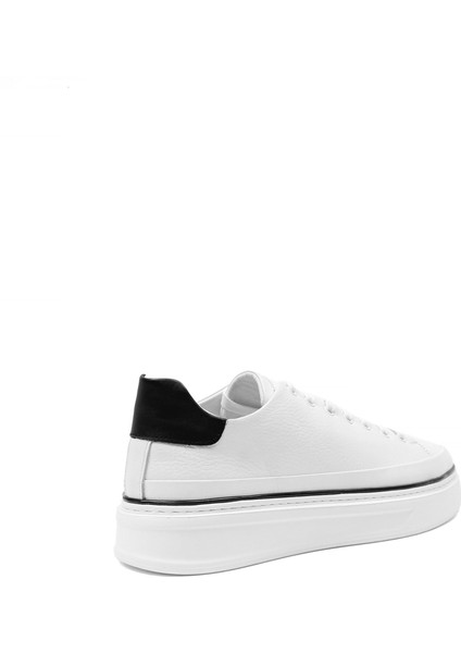 Erkek Beyaz Bağcıklı Kalın Tabanlı Deri Sneaker