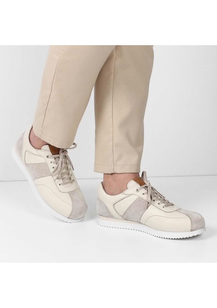Erkek Bej Bağcıklı Süet Deri Sneaker