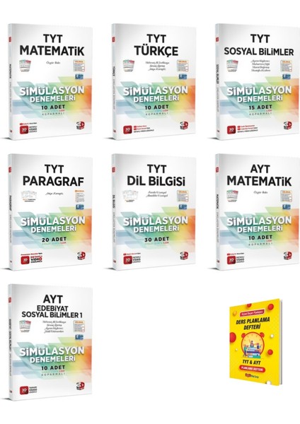 TYT ve AYT Matematik - Türkçe - Sosyal Bilimler - Paragraf - Dil Bilgisi 7'li Deneme Seti + Planlama Defteri