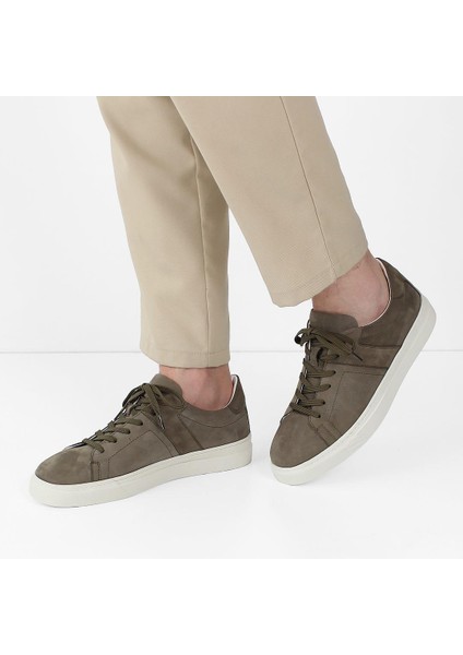 Erkek Haki Bağcıklı Kalın Tabanlı Nubuk Deri Sneaker
