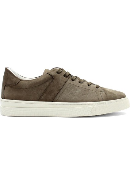 Erkek Haki Bağcıklı Kalın Tabanlı Nubuk Deri Sneaker