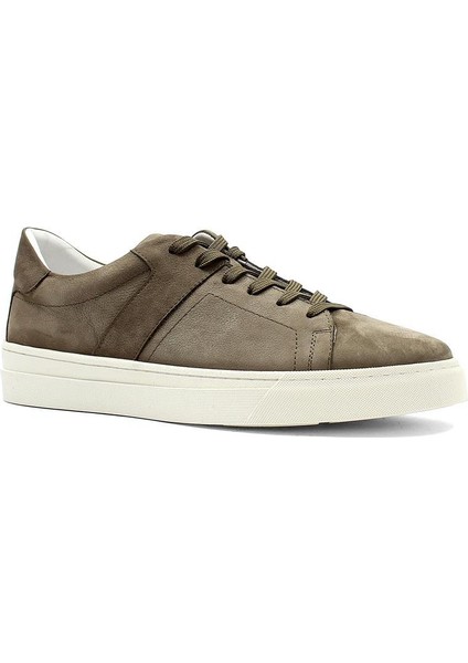 Erkek Haki Bağcıklı Kalın Tabanlı Nubuk Deri Sneaker