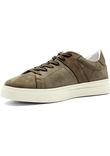 Erkek Haki Bağcıklı Kalın Tabanlı Nubuk Deri Sneaker