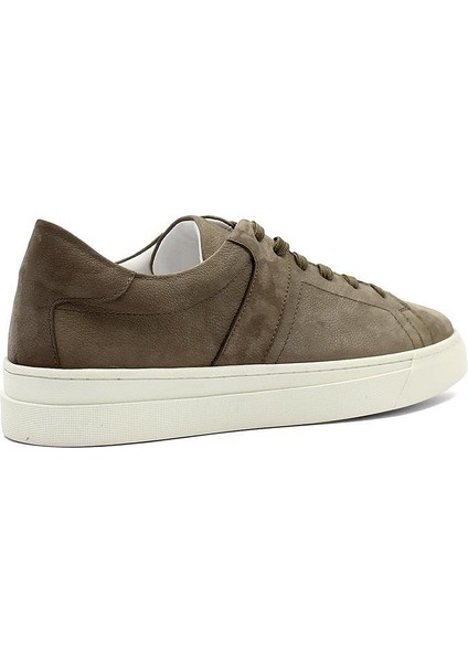 Erkek Haki Bağcıklı Kalın Tabanlı Nubuk Deri Sneaker