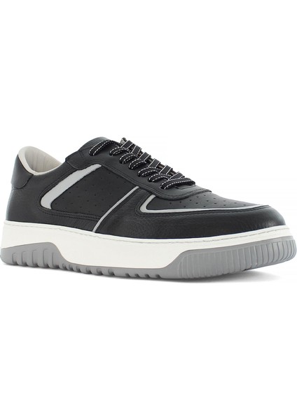 Erkek Siyah Bağcıklı Kalın Tabanlı Deri Sneaker