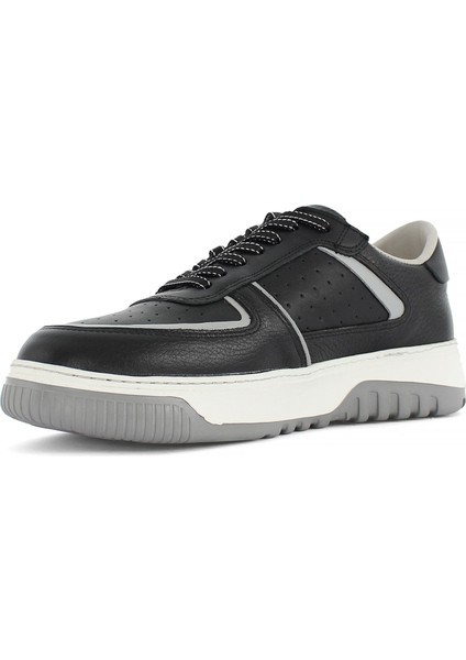 Erkek Siyah Bağcıklı Kalın Tabanlı Deri Sneaker