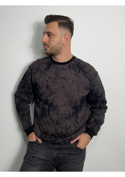 Bisiklet Yaka Batik Desenli Erkek Sweatshirt
