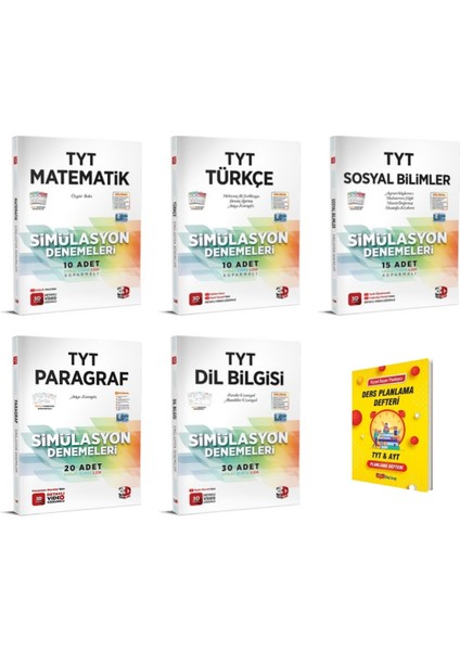 TYT Matematik - Türkçe - Sosyal Bilimler - Paragraf - Dil Bilgisi 5'li Denemeleri + Planlama Defteri