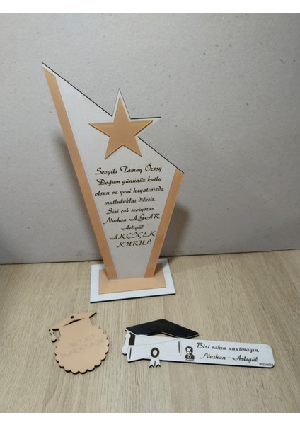 Doğum Günü Hediyesi 3 Lü Set (Plaket-Anahtarlık-Kitap Ayracı) Çok Şık Hediye