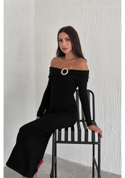 Dipmoda kadın madonna yaka toka detaylı triko elbise DPK2218 fiyatları