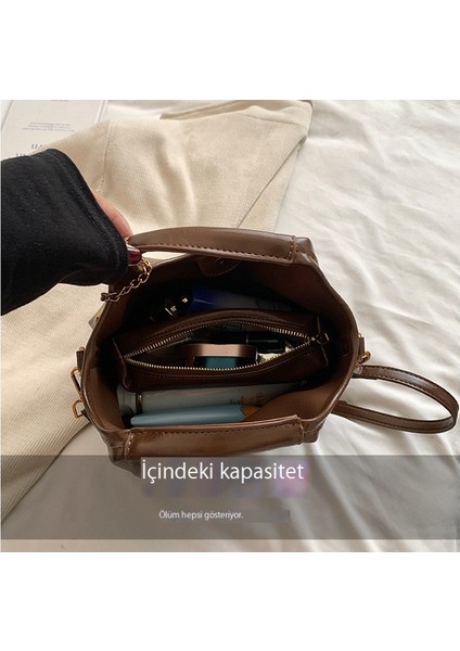 Sonbahar ve Kış Retro Moda Yağ Balmumu Kova Çanta Çanta Kadın 2024 Yeni Sebze Sepeti Çanta Premium Crossbody Çanta (Yurt Dışından)