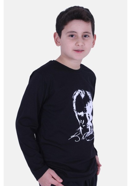 Atatürk Baskılı UZUN KOL Baskılı Atatürk Imzalı Unisex Çocuk T-shırt fiyatları
