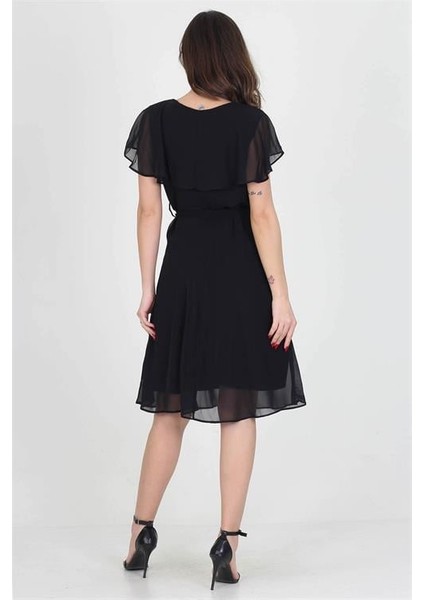 Dipmoda kadın midi boy yeni sezon kruvaze yaka melek kol şifon elbise RY8081 indirimleri