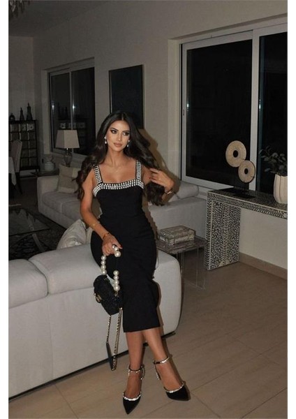 Kadın Likralı Inci Elişi Detaylı Tasarım Elbise DPNBEMP2582