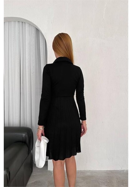 Dipmoda kadın triko düğme detaylı piliseli mini elbise DPK2166