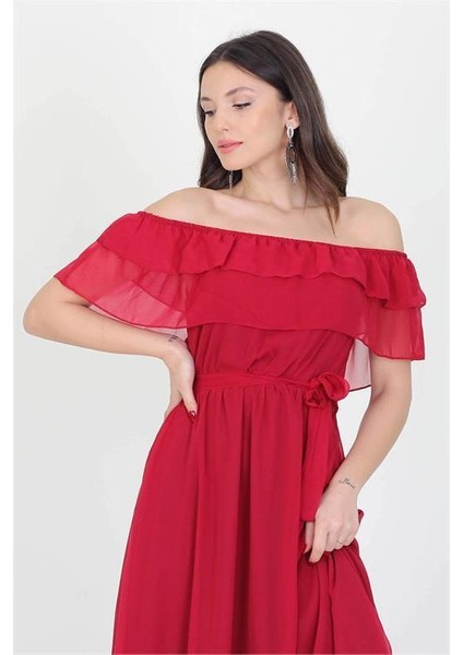 Dipmoda kadın yeni sezon madonna yaka bağlama detaylı şifon elbise RY8060 fırsatları