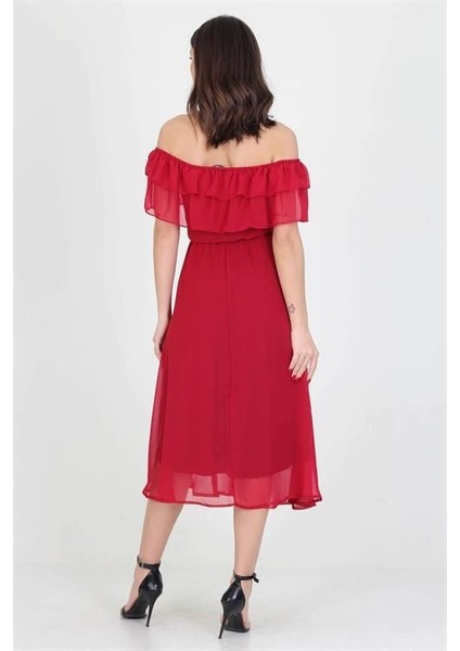 Dipmoda kadın yeni sezon madonna yaka bağlama detaylı şifon elbise RY8060 indirimleri