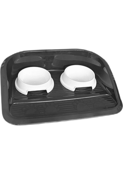 Servis Tepsili Plastik Ikili Kedi Köpek Mama ve Su Kabı 35X46 cm Siyah-Beyaz fiyatları
