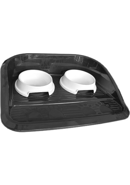 Servis Tepsili Plastik Ikili Kedi Köpek Mama ve Su Kabı 35X46 cm Siyah-Beyaz fırsatları