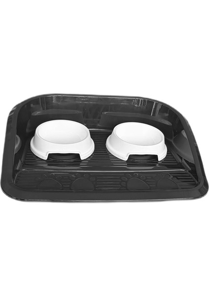 Servis Tepsili Plastik Ikili Kedi Köpek Mama ve Su Kabı 35X46 cm Siyah-Beyaz indirimleri