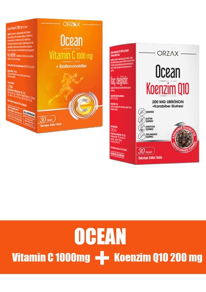 Vitamin C 1000 Mg 30 Tablet + Ocean Koenzim Q10 200 Mg 30 Kapsül