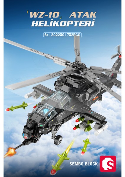 Sembo Block Wuzhi-10 Saldırı Helikopteri 732 Parça Yapı Blokları LEGO ile Uyumlu (202230)