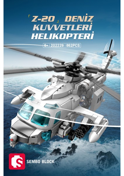 Sembo Block Z-20 Donanma Helikopteri 862 Parça Yapı Blokları LEGO ile Uyumlu (202229)