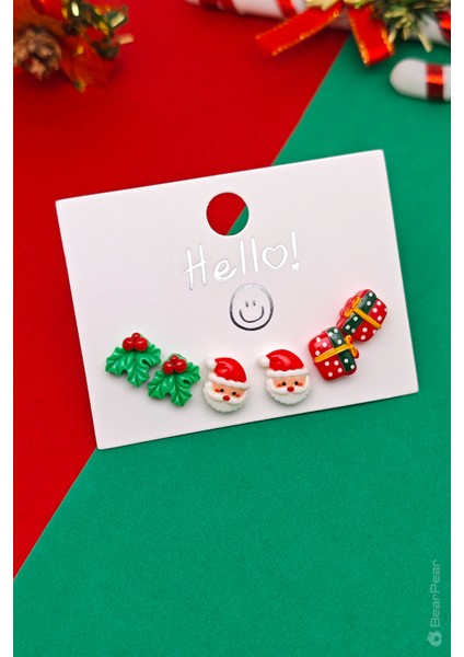 Yılbaşı Küpesi Noel Temalı 6'lı Küpe Set Kokina Küpe