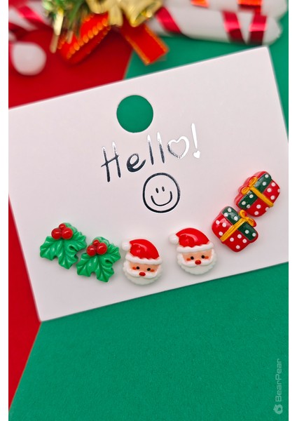 Yılbaşı Küpesi Noel Temalı 6'lı Küpe Set Kokina Küpe