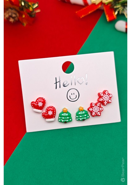 Yılbaşı Küpesi Noel Temalı 6'lı Küpe Set Kar Tanesi Küpe