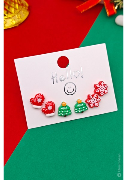 Yılbaşı Küpesi Noel Temalı 6'lı Küpe Set Kar Tanesi Küpe