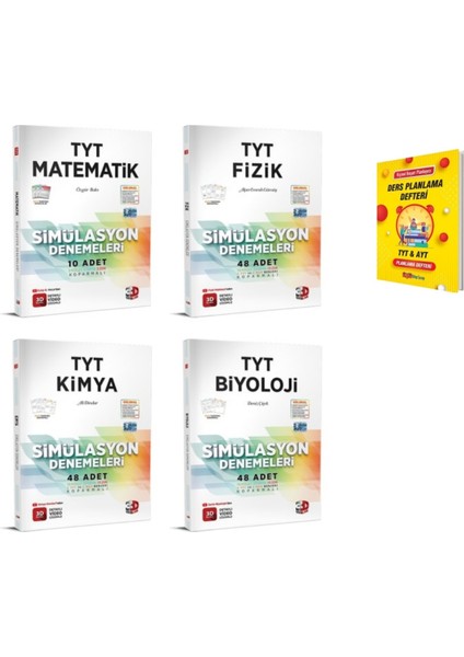 TYT Matematik - Fizik - Kimya - Biyoloji Denemeleri 4'lü Set + Planlama Defteri