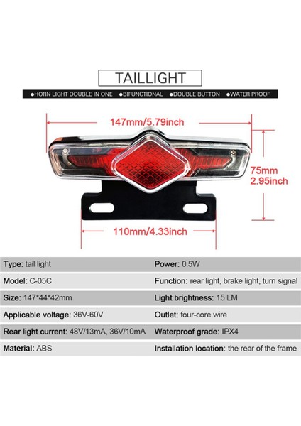Elektrikli Bisiklet 24/36/48 V/60 V Far Ön Kuyruk Arka Uyarı Işığı LED Gece Spot Far Sürme Ebike (Yurt Dışından) fırsatları