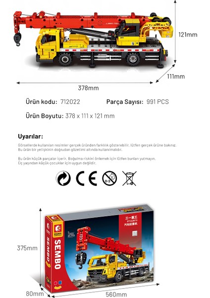 Sany Lisanslı Vinç 991 Parça Yapı Blokları LEGO ile Uyumlu (712022)