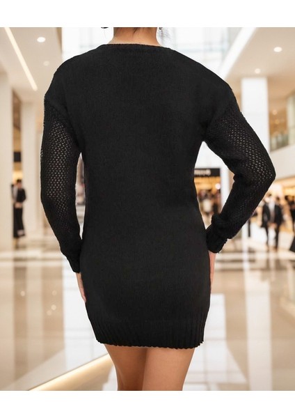 Kadın Uzun Kollu Bisiklet Yaka Triko Elbise (Çorapsız) fırsatları