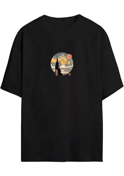 Miracotton Unisex Baskılı Oversize T-Shirt - Siyah