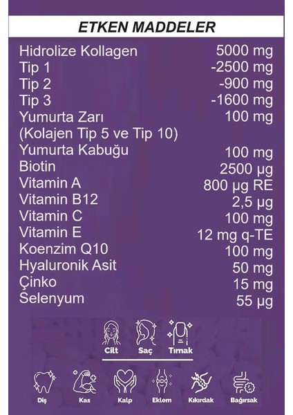 Powder Collagen 300G, 5 Tip Toz Kolajen 10.000MG x 30 Şase & Multivitamin Çilek Aromalı