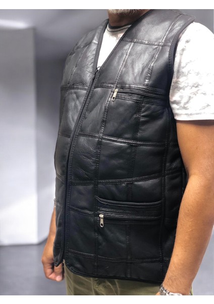 Hakiki Kuzu Derisi Iç Kısmı Gerçek Kürklü Erkek Yelek