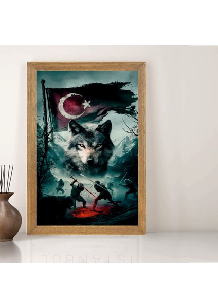 Bozkurt, Türkçü Tablo, Çerçeveli Cam Tablo 20X30 cm