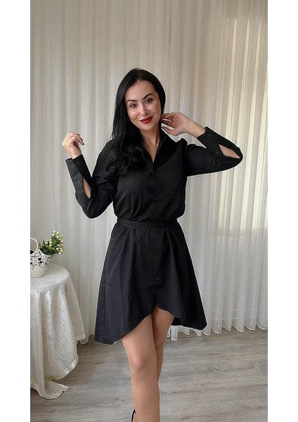 Miracotton Kadın Uzun Kollu Ön Kısım Kısım Arka Kısım Uzun Trikoton Gömlek Elbise modelleri