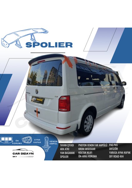 Volkswagen Transporter Siyah Boyalı Spoiler 2015-2016-2017-2018-2019-2020-2021-2022-2023 Uyumludur