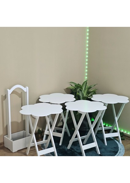 Çanta Sehpa Çiçek Model Ahşap Mdf Dekoratif 4 Lü Beyaz Lake Zigon