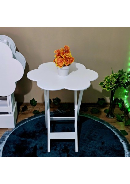 Çanta Sehpa Çiçek Model Ahşap Mdf Dekoratif 4 Lü Beyaz Lake Zigon modelleri