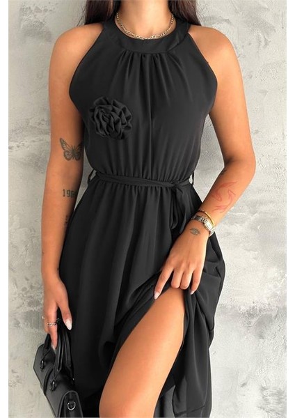 Kadın Astarlı Sıfır Kol Şifon Elbise DPNBK2144 fiyatları