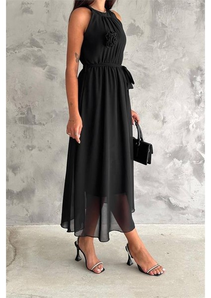 Kadın Astarlı Sıfır Kol Şifon Elbise DPNBK2144 modelleri