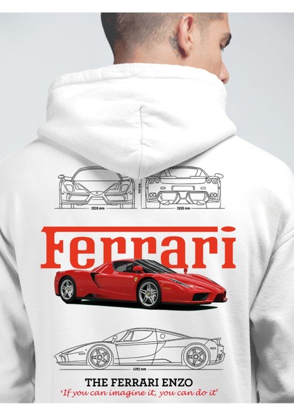 Ferrari Enzo Beyaz 3 Ip Kalın Kumaş Unisex Sweatshirt Hoodie