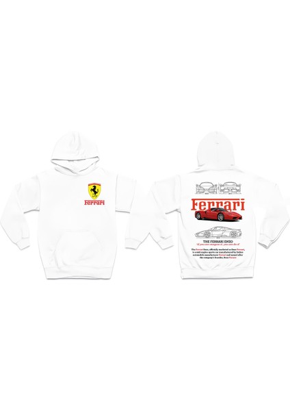 Ferrari Enzo Beyaz 3 Ip Kalın Kumaş Unisex Sweatshirt Hoodie