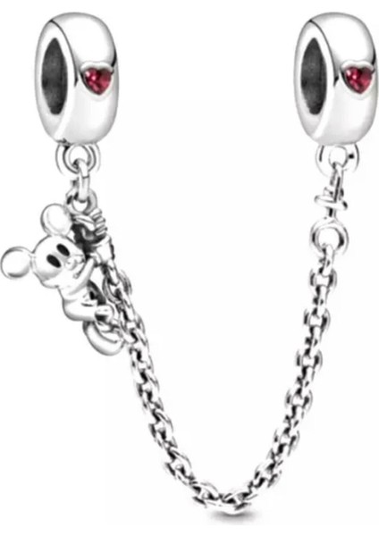 Mickey Mouse Temalı Taşlı Charm Kilit 925 Ayar Gümüş